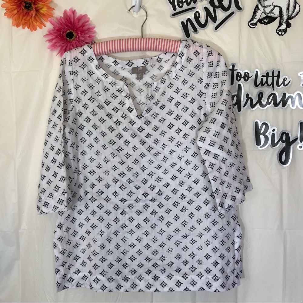 J. Jill Black and white Linen top XS EUC